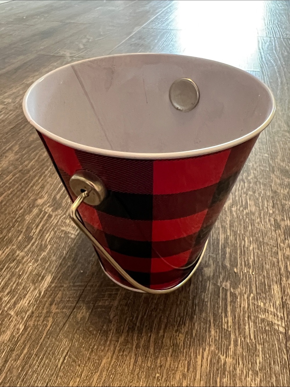 Red and Black Buffalo Plaid Metal Pail Bucket